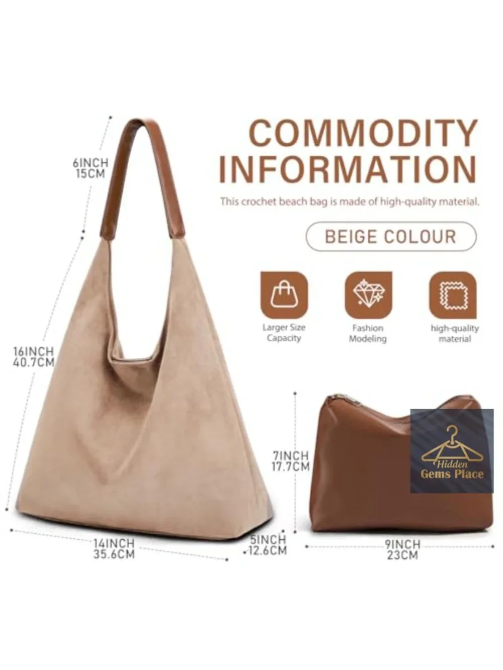 2-Piece Vegan Leather Purse Set: Slouchy Hobo Shoulder Bag & Suede Tote